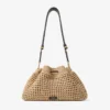 Bolso de hombro mediano Cinch de rafia de ganchillo en tonos naturales y chocolate con correa trenzada
