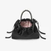 Bolso de hombro mini de satén negro con cordón y asa superior