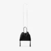 Bolso de hombro mini de satén negro con cordón y asa superior