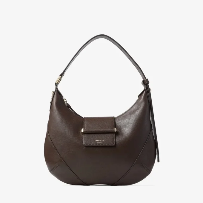 Bolso de hombro pequeño Bar Hobo de piel Biker color chocolate Bolso de hombro pequeño Bar Hobo de piel Biker color chocolate