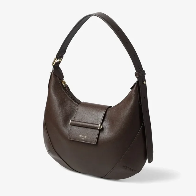 Bolso de hombro pequeño Bar Hobo de piel Biker color chocolate Bolso de hombro pequeño Bar Hobo de piel Biker color chocolate