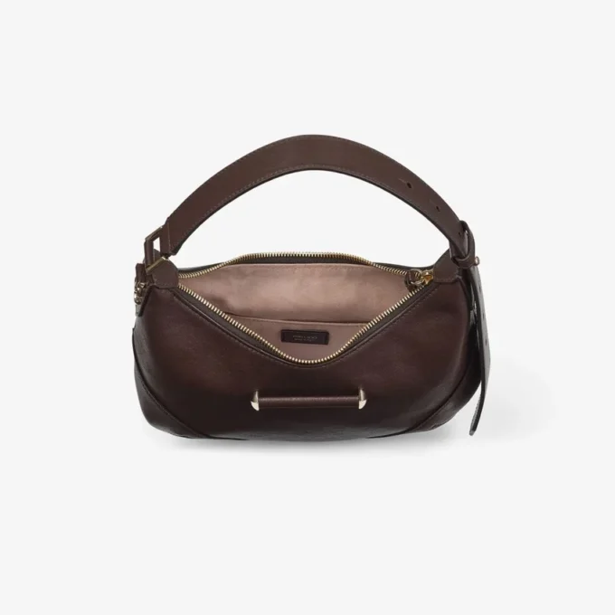 Bolso de hombro pequeño Bar Hobo de piel Biker color chocolate Bolso de hombro pequeño Bar Hobo de piel Biker color chocolate