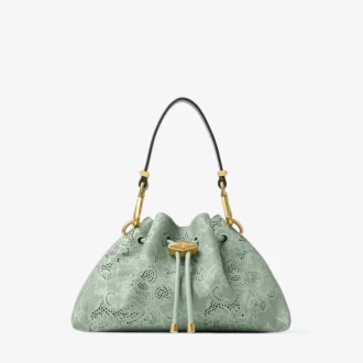 Bolso de hombro pequeño Cinch de Jimmy Choo en cuero perforado verde