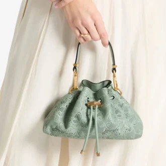 Bolso de hombro pequeño Cinch de Jimmy Choo en cuero perforado verde