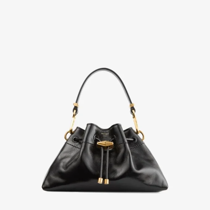 Bolso de hombro pequeño Cinch de piel Biker negra suave y brillante