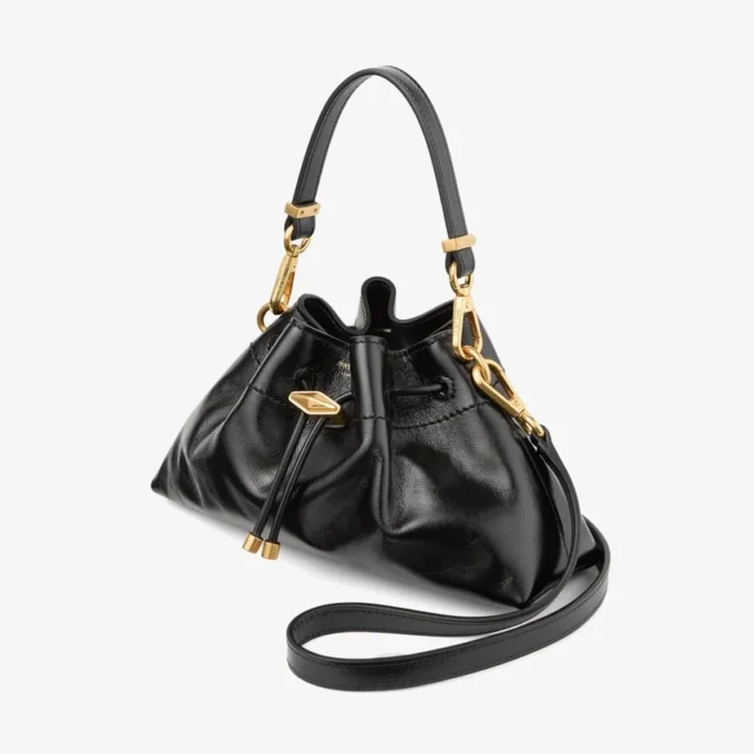Bolso de hombro pequeño Cinch de piel Biker negra suave y brillante