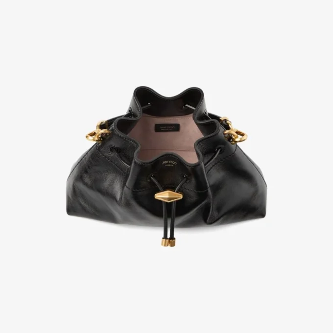 Bolso de hombro pequeño Cinch de piel Biker negra suave y brillante