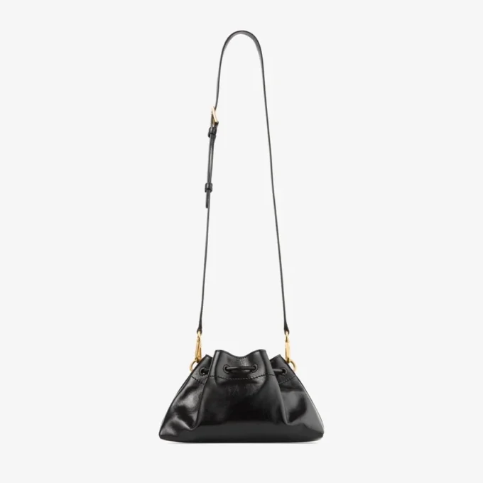 Bolso de hombro pequeño Cinch de piel Biker negra suave y brillante