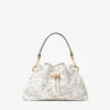 Bolso de hombro pequeño Cinch de piel de encaje perforada color latte
