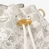 Bolso de hombro pequeño Cinch de piel de encaje perforada color latte