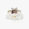 Bolso de hombro pequeño Cinch de piel de encaje perforada color latte