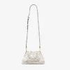 Bolso de hombro pequeño Cinch de piel de encaje perforada color latte
