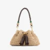 Bolso de hombro pequeño Cinch de rafia de ganchillo en color natural y chocolate con correa trenzada Bolso de hombro pequeño Cinch de rafia de ganchillo en color natural y chocolate con correa trenzada