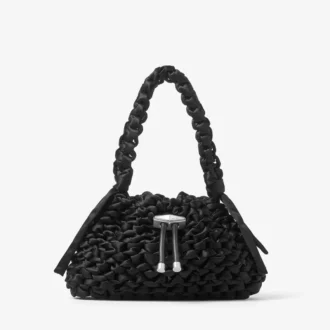 Bolso de hombro pequeño Cinch negro de satén tejido