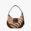 Bolso de hombro pequeño tipo hobo con barra, de piel de potro con estampado de cebra natural