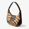 Bolso de hombro pequeño tipo hobo con barra, de piel de potro con estampado de cebra natural