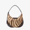 Bolso de hombro pequeño tipo hobo con barra, de piel de potro con estampado de cebra natural