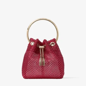 Bolso de mano Bon Bon de malla de cristal y satén rojo