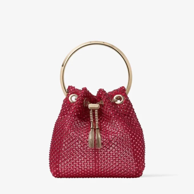 Bolso de mano Bon Bon de malla de cristal y satén rojo Bolso de mano Bon Bon de malla de cristal y satén rojo
