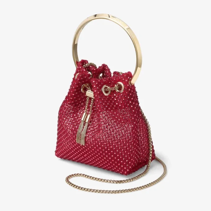 Bolso de mano Bon Bon de malla de cristal y satén rojo Bolso de mano Bon Bon de malla de cristal y satén rojo