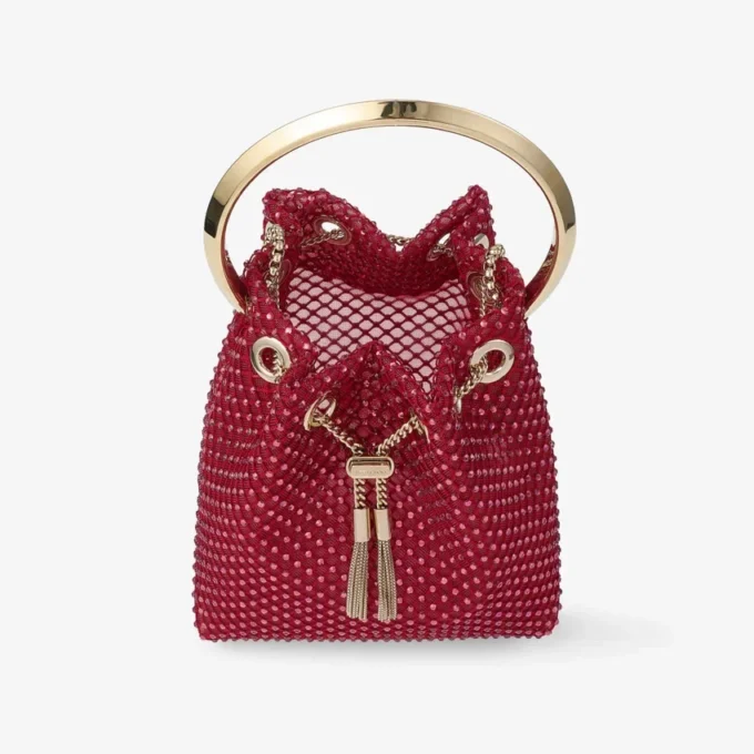 Bolso de mano Bon Bon de malla de cristal y satén rojo Bolso de mano Bon Bon de malla de cristal y satén rojo