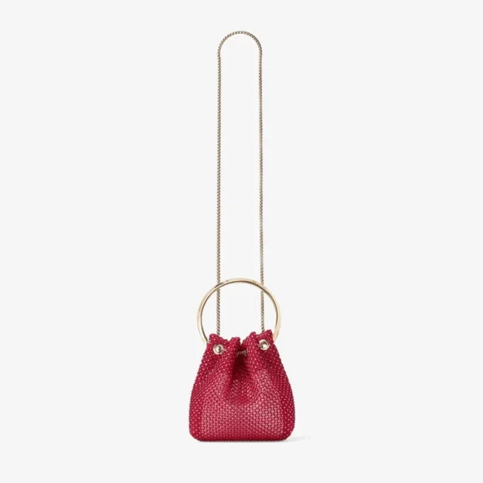 Bolso de mano Bon Bon de malla de cristal y satén rojo Bolso de mano Bon Bon de malla de cristal y satén rojo
