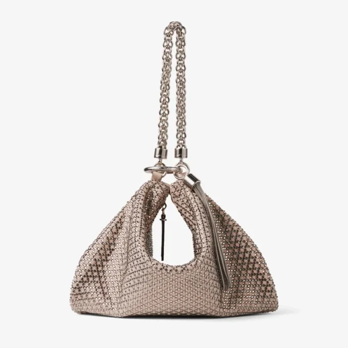 Bolso de mano Callie de ante rosa ballet con motivo de diamantes y cristales Hotfix Bolso de mano Callie de ante rosa ballet con motivo de diamantes y cristales Hotfix