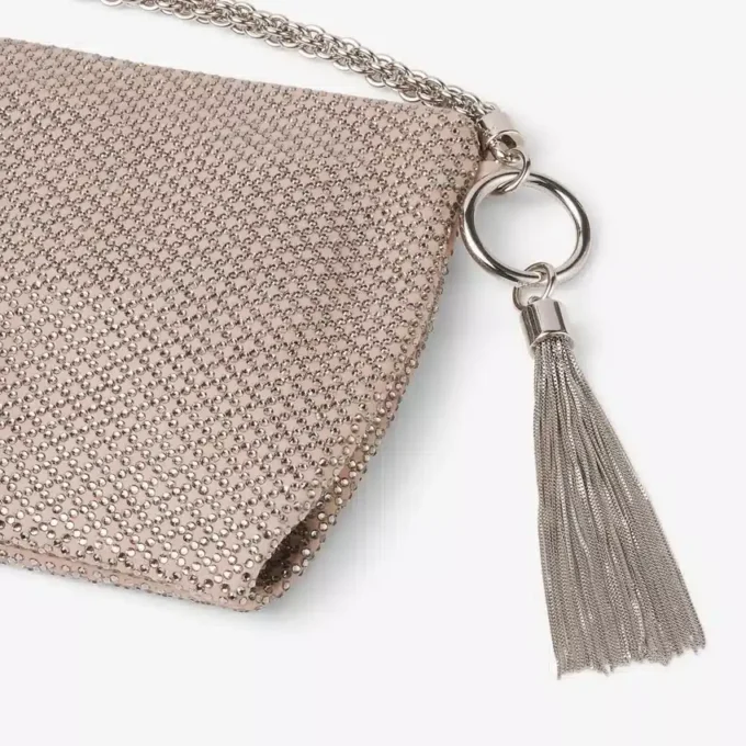 Bolso de mano Callie de ante rosa ballet con motivo de diamantes y cristales Hotfix Bolso de mano Callie de ante rosa ballet con motivo de diamantes y cristales Hotfix