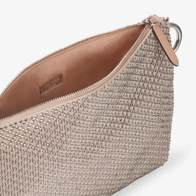 Bolso de mano Callie de ante rosa ballet con motivo de diamantes y cristales Hotfix Bolso de mano Callie de ante rosa ballet con motivo de diamantes y cristales Hotfix