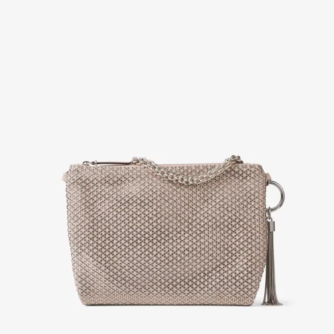 Bolso de mano Callie de ante rosa ballet con motivo de diamantes y cristales Hotfix Bolso de mano Callie de ante rosa ballet con motivo de diamantes y cristales Hotfix