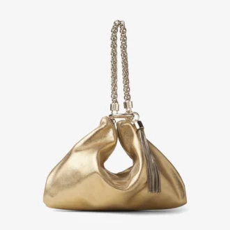 Bolso de mano Callie de piel metalizada dorada con correa de cadena
