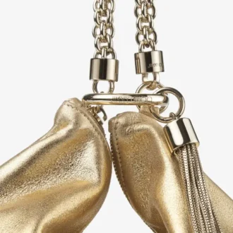 Bolso de mano Callie de piel metalizada dorada con correa de cadena