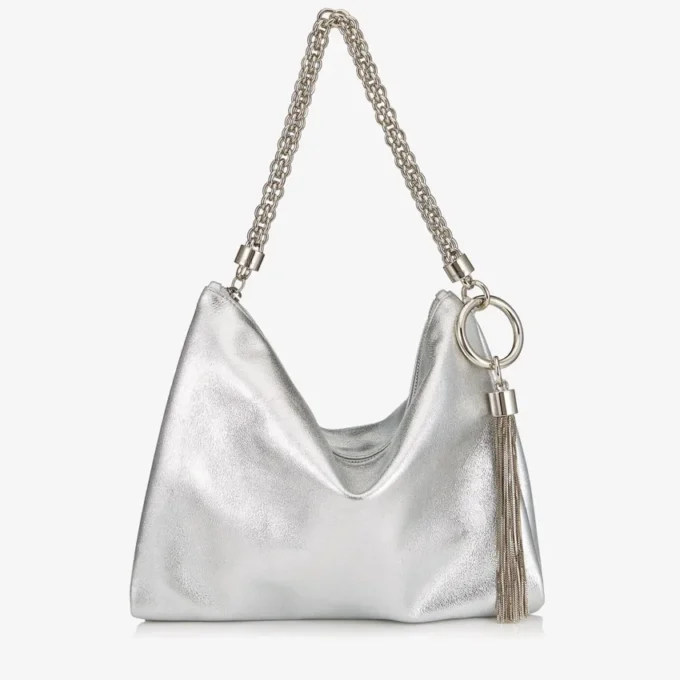 Bolso de mano Callie de piel metalizada plateada Bolso de mano Callie de piel metalizada plateada