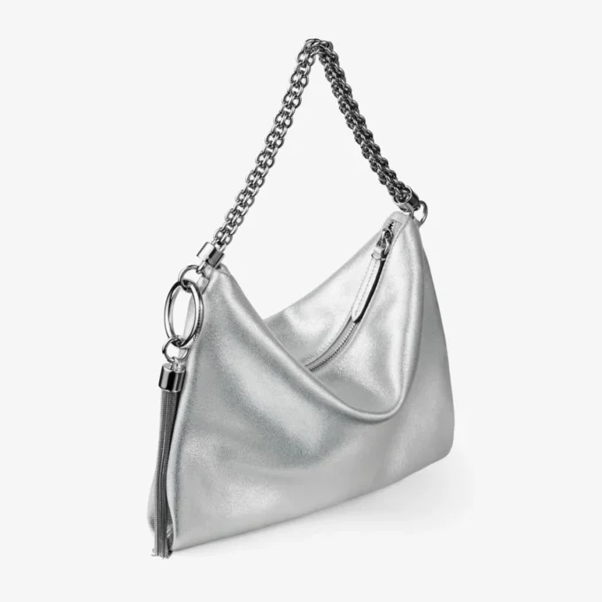 Bolso de mano Callie de piel metalizada plateada Bolso de mano Callie de piel metalizada plateada