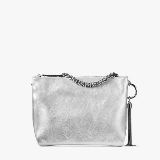 Bolso de mano Callie de piel metalizada plateada Bolso de mano Callie de piel metalizada plateada