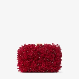 Bolso de mano Cloud de satén rojo rubí con bordado de pétalos
