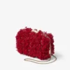Bolso de mano Cloud de satén rojo rubí con bordado de pétalos Bolso de mano Cloud de satén rojo rubí con bordado de pétalos