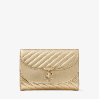 Bolso de mano Curve: bolso de mano de piel metalizada acolchada en dorado brillante con cadena