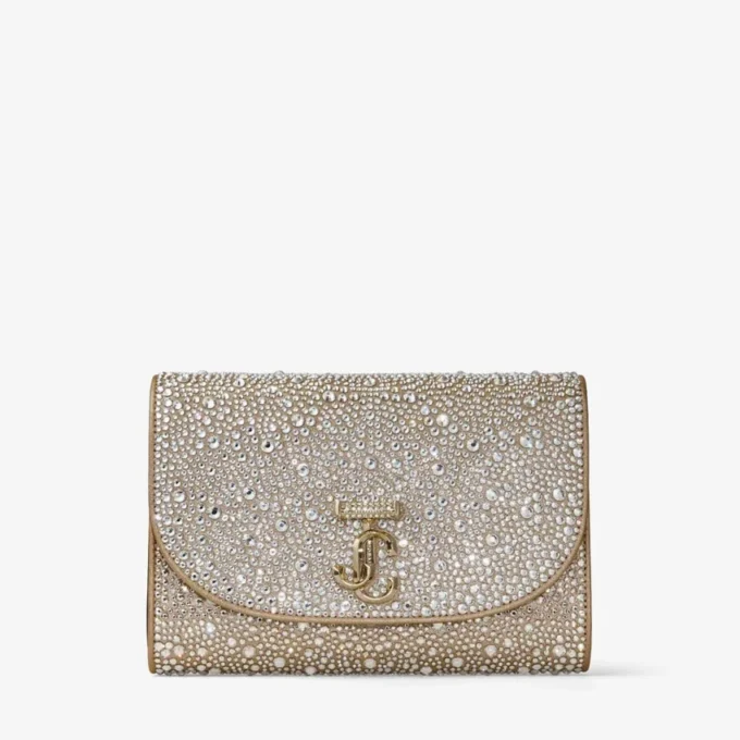 Bolso de mano Curve de ante dorado brillante con cristales Hotfix Bolso de mano Curve de ante dorado brillante con cristales Hotfix