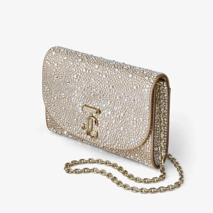Bolso de mano Curve de ante dorado brillante con cristales Hotfix Bolso de mano Curve de ante dorado brillante con cristales Hotfix