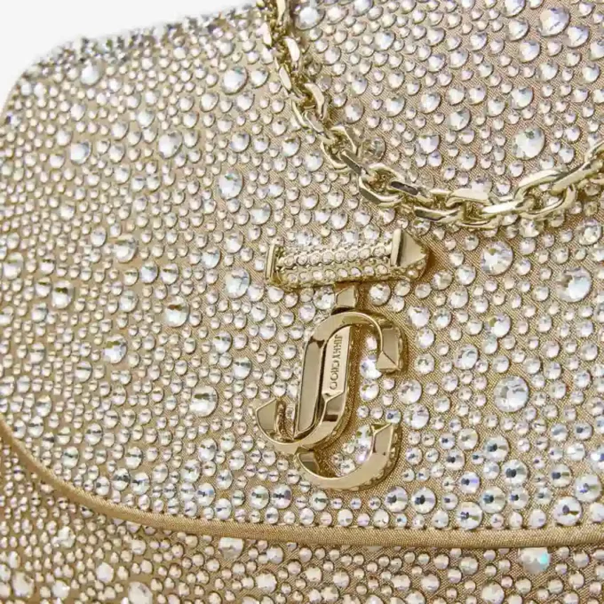 Bolso de mano Curve de ante dorado brillante con cristales Hotfix Bolso de mano Curve de ante dorado brillante con cristales Hotfix