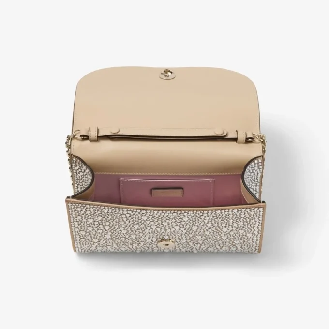 Bolso de mano Curve de ante dorado brillante con cristales Hotfix Bolso de mano Curve de ante dorado brillante con cristales Hotfix