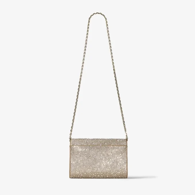 Bolso de mano Curve de ante dorado brillante con cristales Hotfix Bolso de mano Curve de ante dorado brillante con cristales Hotfix