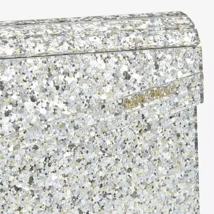 Bolso de mano de acrílico con purpurina gruesa en color champán