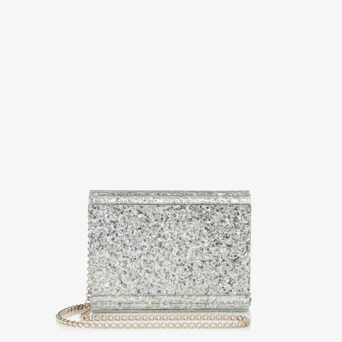 Bolso de mano de acrílico con purpurina gruesa en color champán