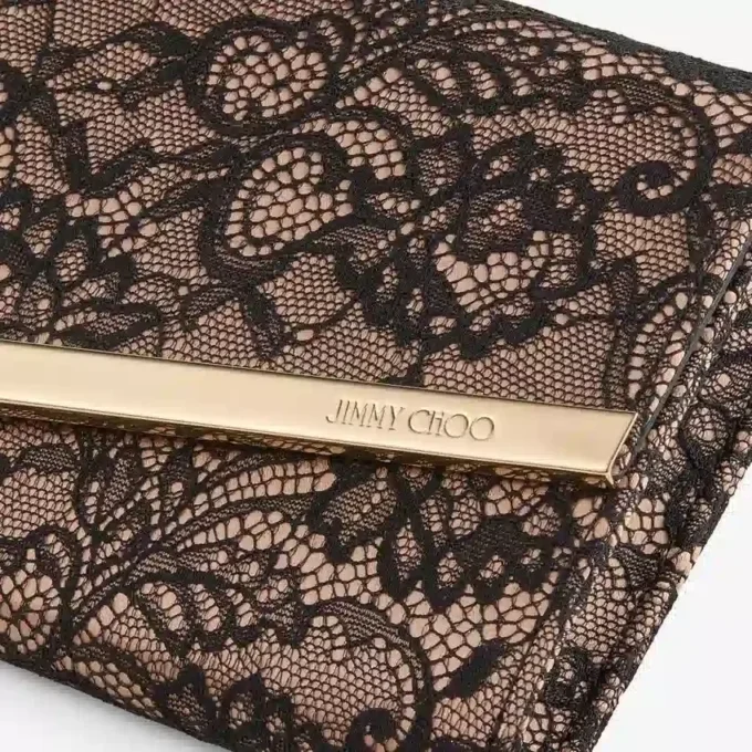 Bolso de mano de encaje jimmy choo en negro y rosa ballet Bolso de mano de encaje jimmy choo en negro y rosa ballet