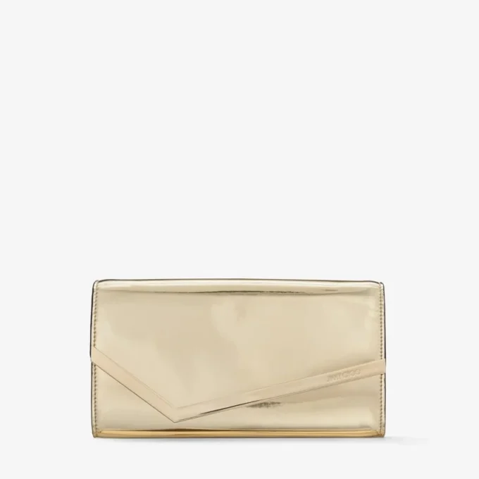 Bolso de mano Emmie de tela dorada espejada Bolso de mano Emmie de tela dorada espejada