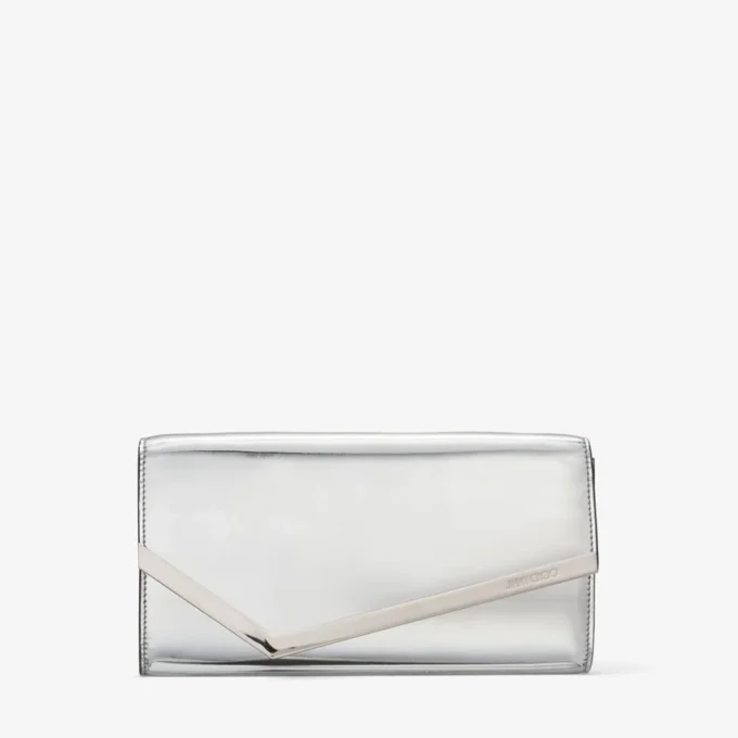 Bolso de mano Emmie de tela plateada espejada