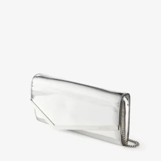Bolso de mano Emmie de tela plateada espejada