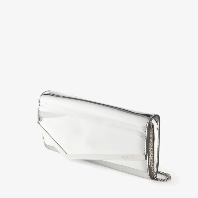 Bolso de mano Emmie de tela plateada espejada